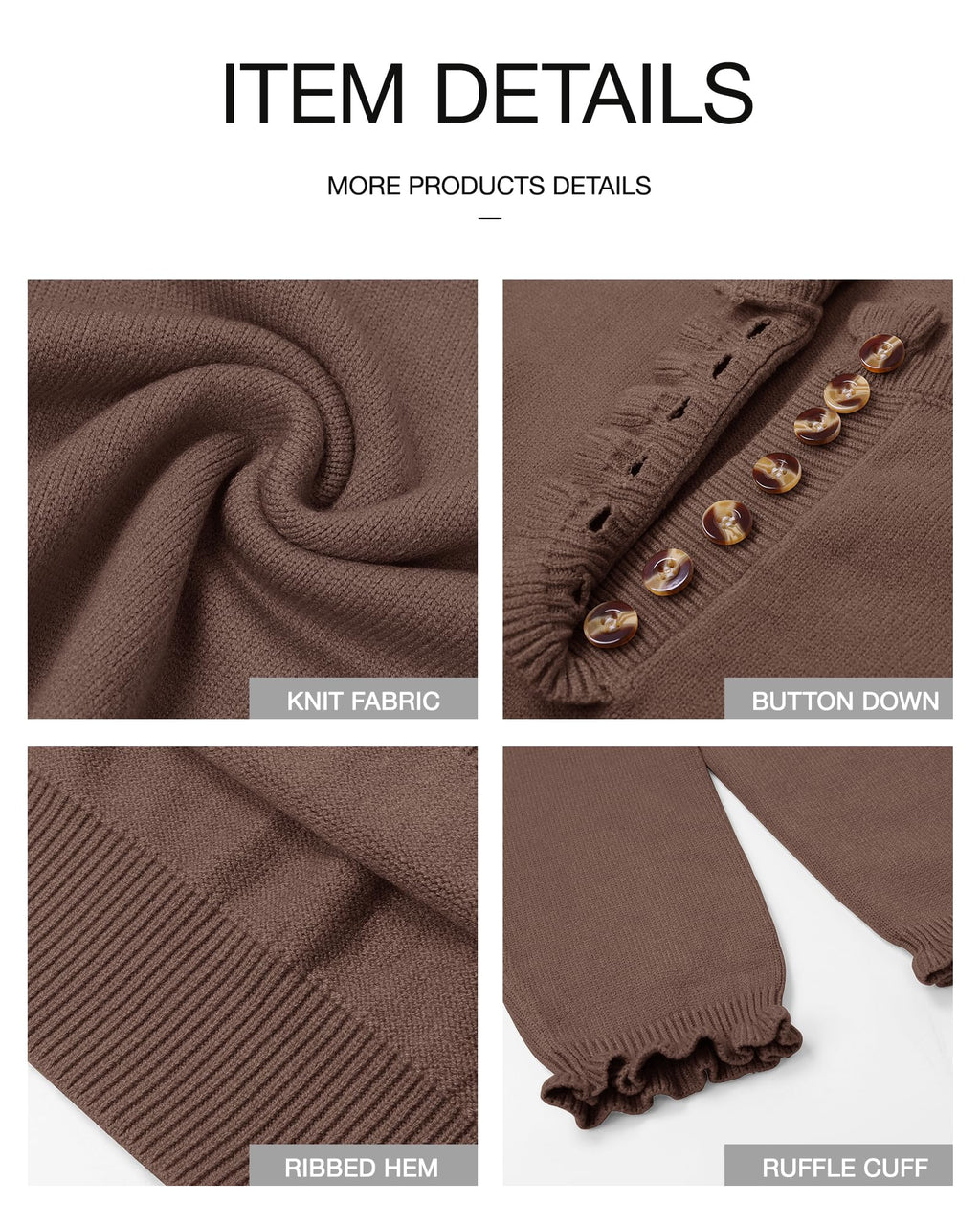 FreshPretty Womens Sweaters Fall Winter Clothes Long Sleeve Button Down Ruffle Crew Neck Casual Knitted Pullover Tops