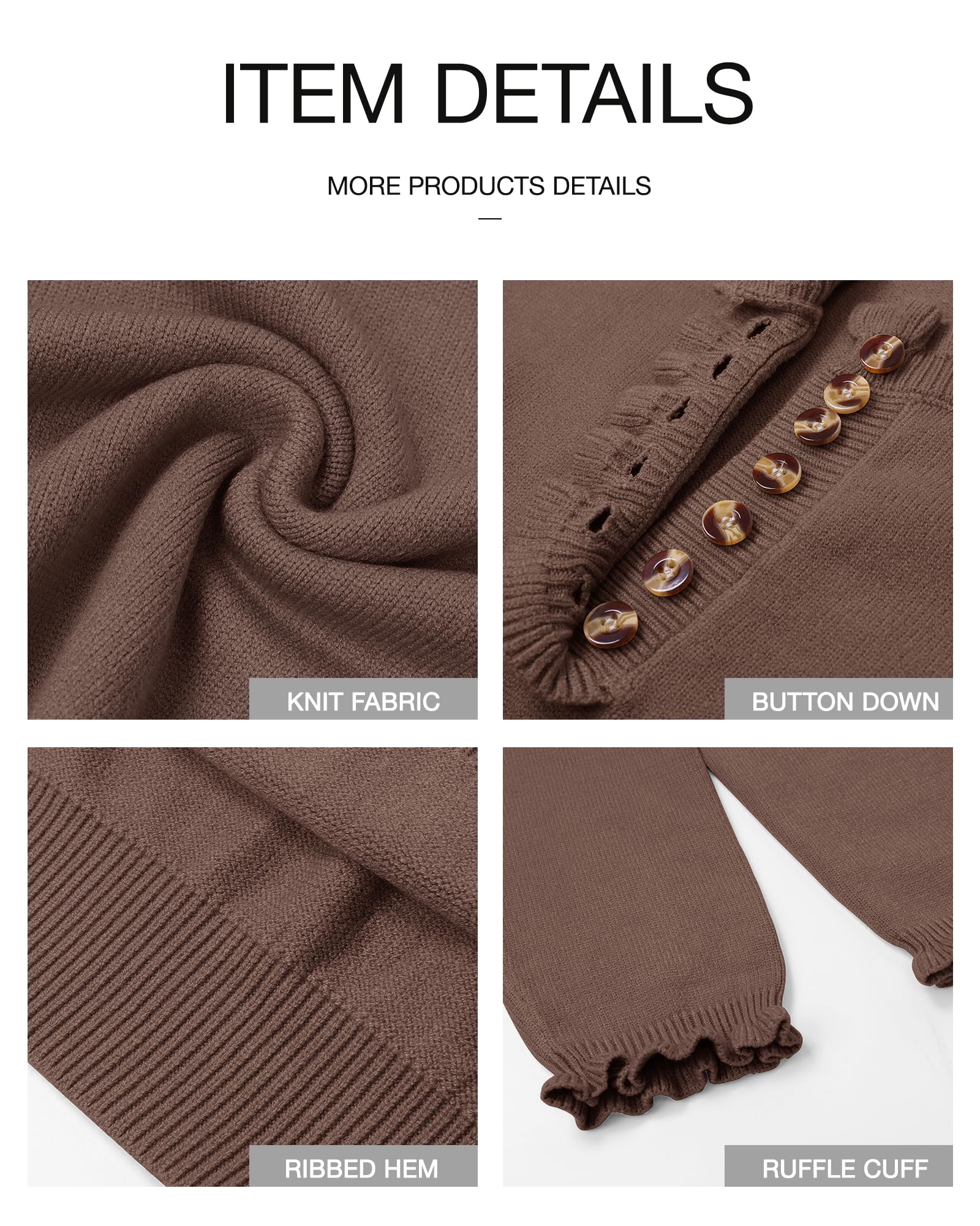 FreshPretty Womens Sweaters Fall Winter Clothes Long Sleeve Button Down Ruffle Crew Neck Casual Knitted Pullover Tops