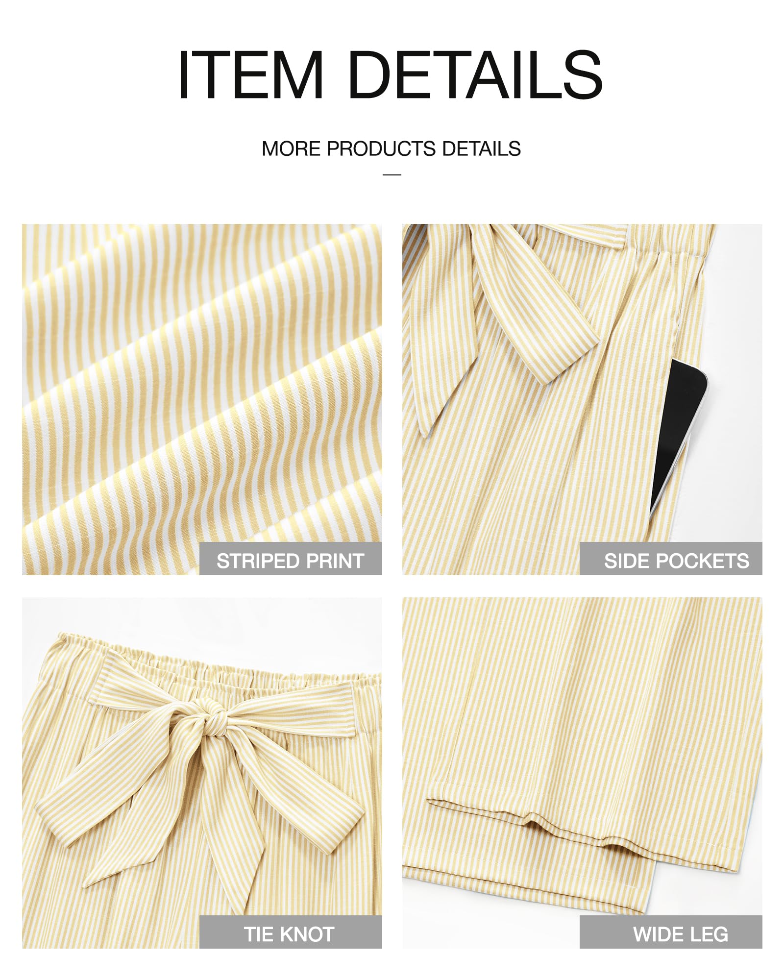 FreshPretty Palazzo Pants for Women  Fall Striped Flowy Tie Knot Wide Leg High Waist Dressy Casual Work Pants Trousers