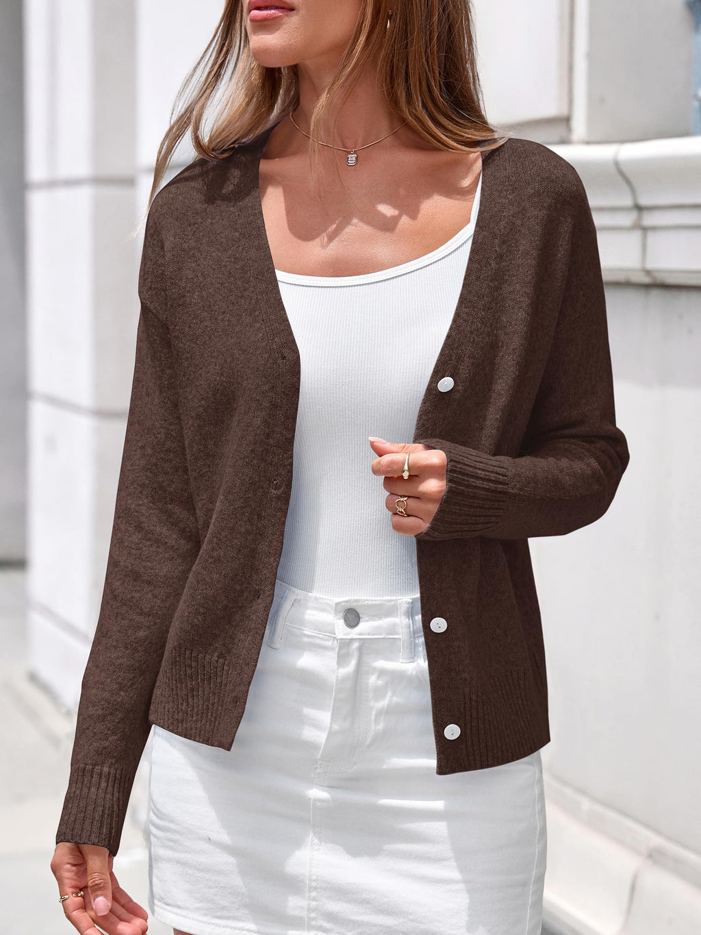 BTFBM V Neck Cardigan Sweaters for Women 2026 | Long Sleeve Knit Sweater, Button Down Shrug Tops, Open Front, Lightweight Cardigans, Business Casual Outfits,Fall Winter Clothing