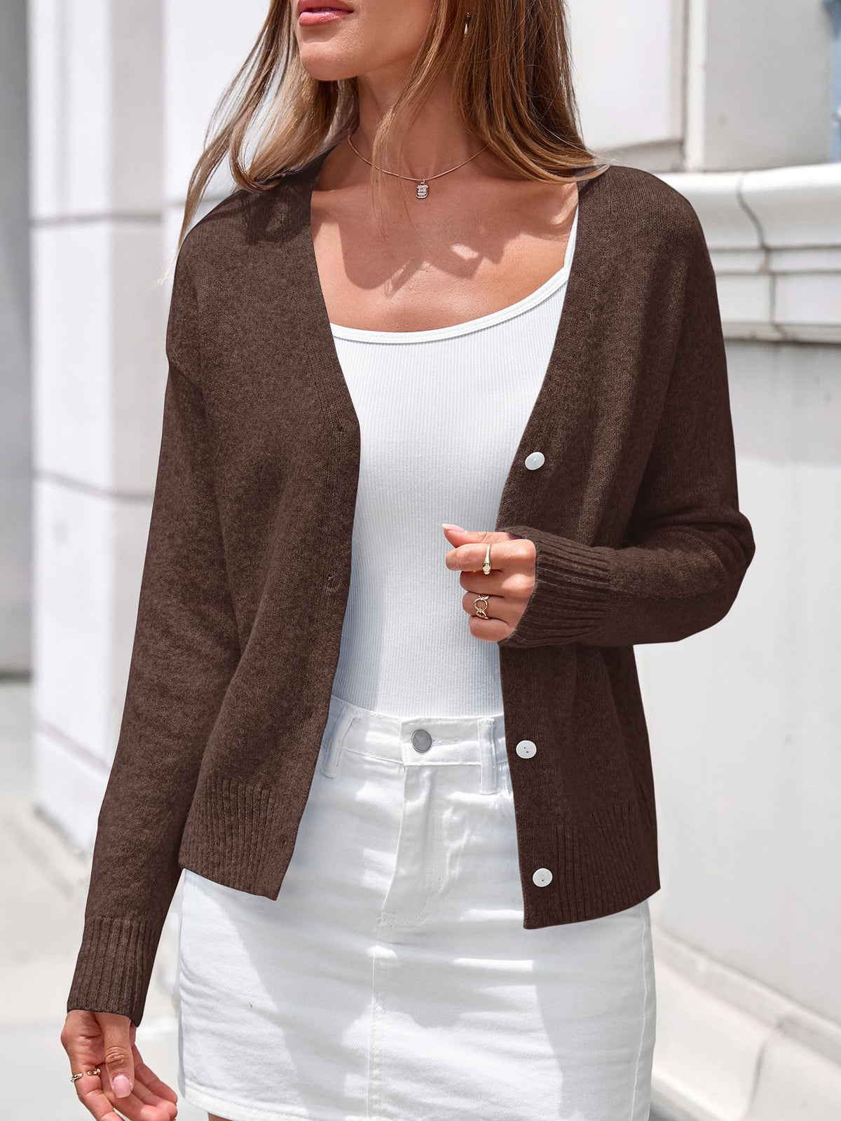 BTFBM V Neck Cardigan Sweaters for Women 2026 | Long Sleeve Knit Sweater, Button Down Shrug Tops, Open Front, Lightweight Cardigans, Business Casual Outfits,Fall Winter Clothing