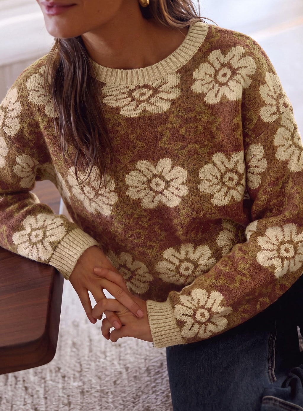 PRETTYGARDEN Women's Floral Crewneck Sweater Knit Pullover Loose Fit, Chunky Knit Sweaters Tops, Dressy Casual Work Vacation Holiday Outfits, Womens Fall Fashion, Winter Clothes