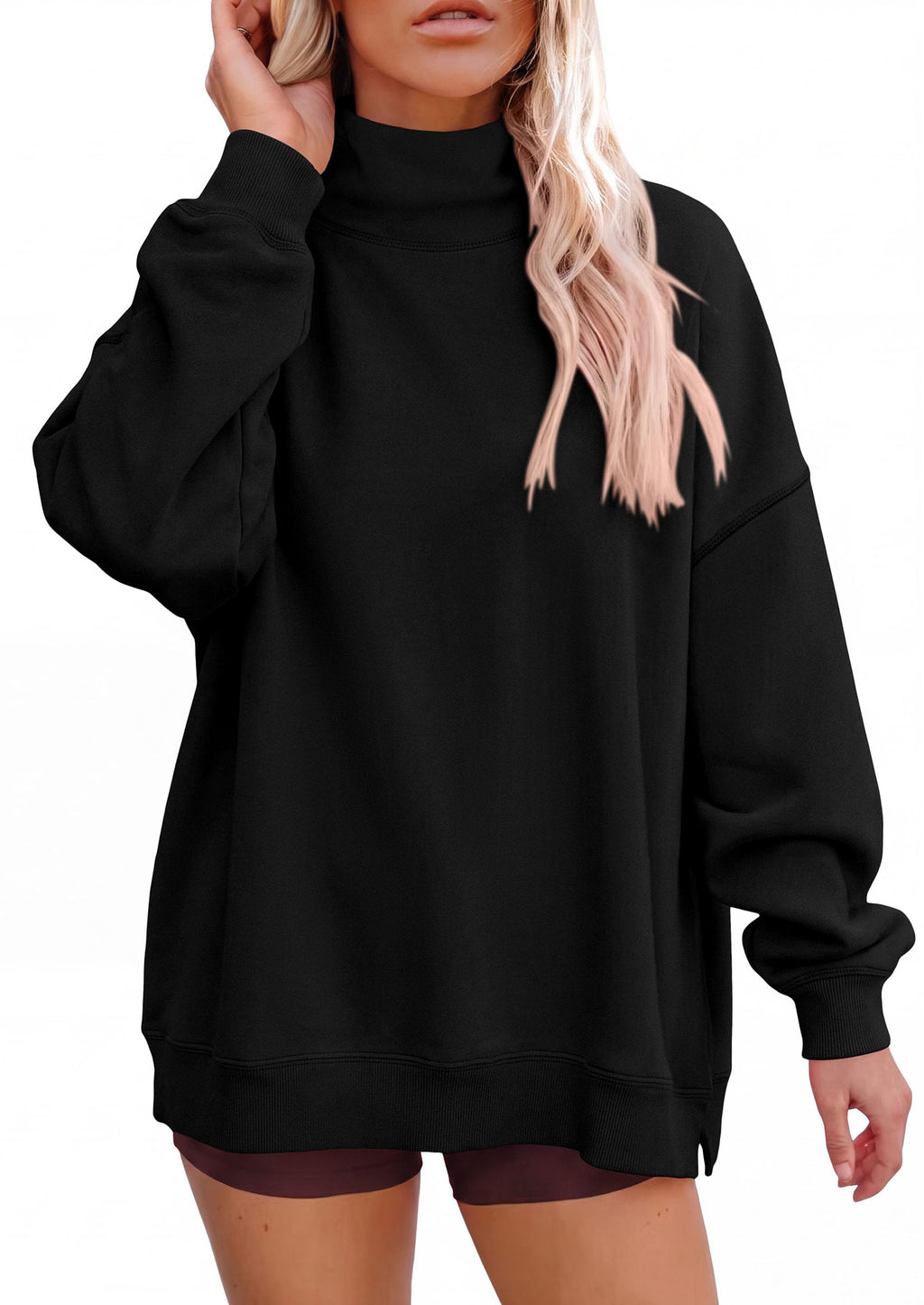 PRETTYGARDEN Womens Mock Neck Sweatshirt Oversized Pullover Loose Fit,Side Pockets,Long Sleeve Drop Shoulder Tops,Casual Lounge Work Travel Airport Outfits,Fall Fashion Winter Clothes