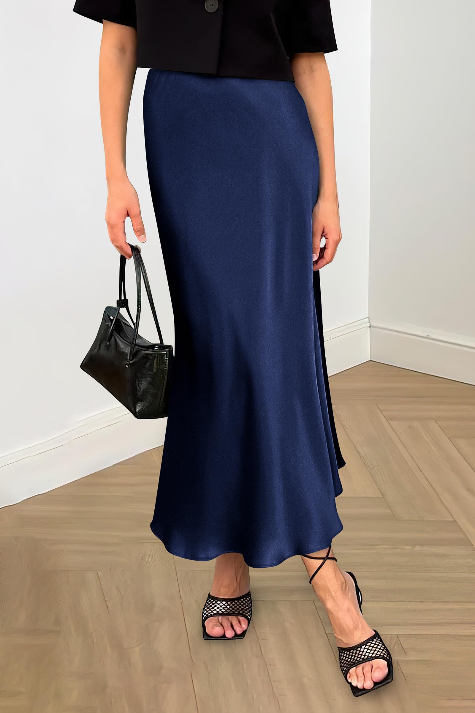 PRETTYGARDEN Women's Satin Skirts Dressy Casual Fall High Waisted Cocktail Wedding Flowy Elegant A Line Midi Skirt