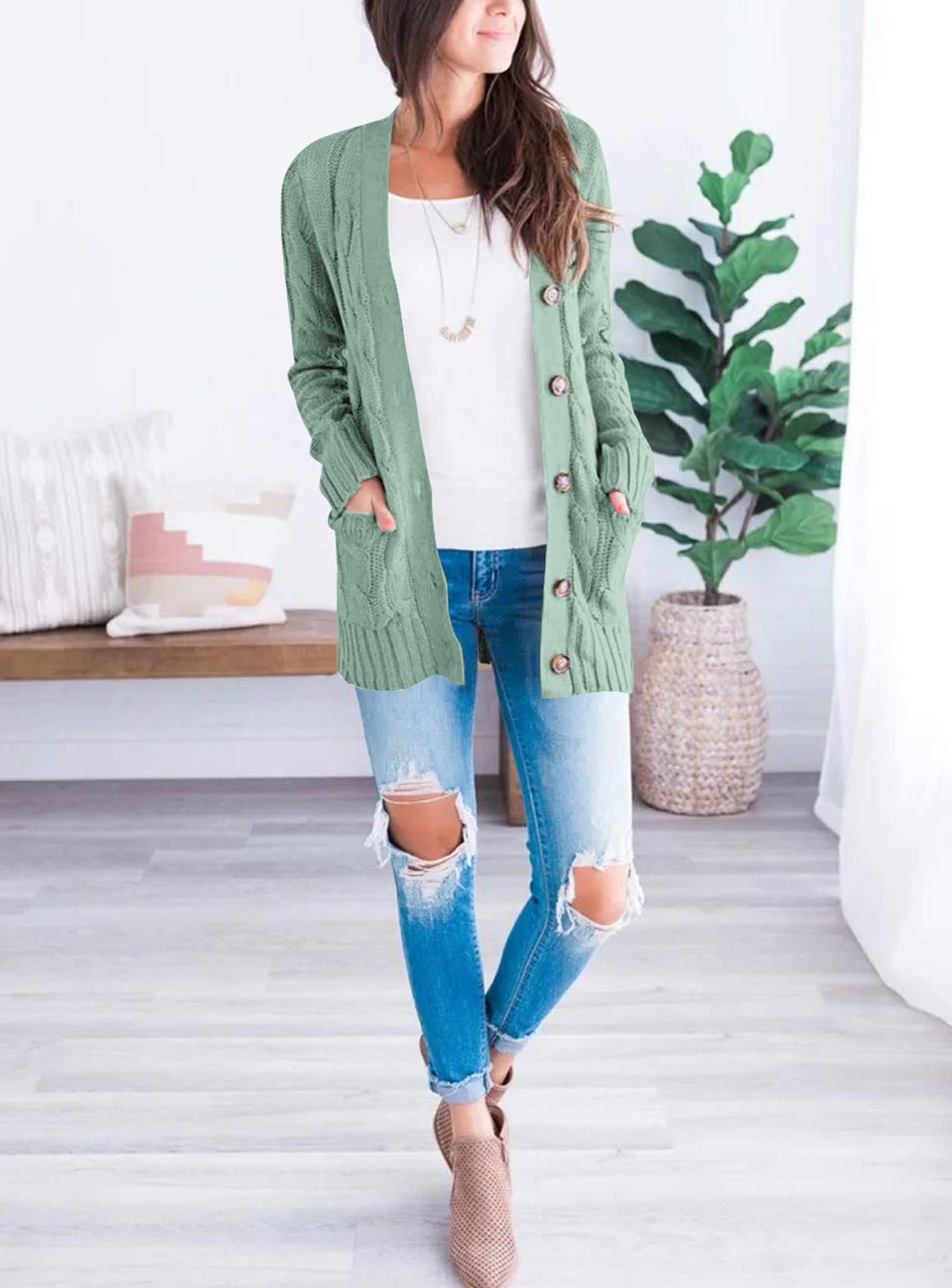 PRETTYGARDEN Women's Open Front Cardigan Sweaters Fall Fashion Button Down Cable Knit Chunky Winter Clothing Outerwear Coats