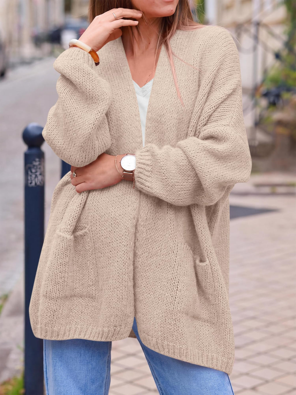 FreshPretty Cardigan Sweaters for Women 2026 Fall Clothes with Pockets,Lightweight Open Front Womens Jacket,Long Sleeve Trendy Fashion Clothing,Soft Loose Knit Business Casual Outfits