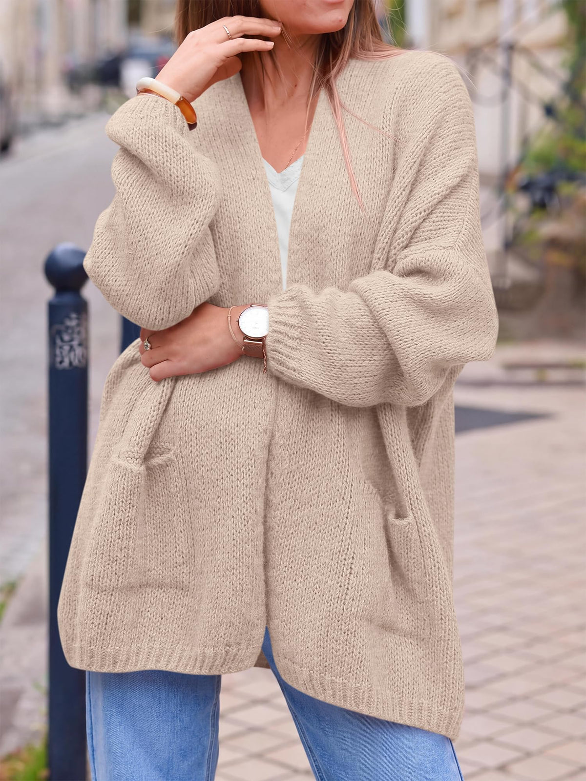 FreshPretty Cardigan Sweaters for Women 2026 Fall Clothes with Pockets,Lightweight Open Front Womens Jacket,Long Sleeve Trendy Fashion Clothing,Soft Loose Knit Business Casual Outfits