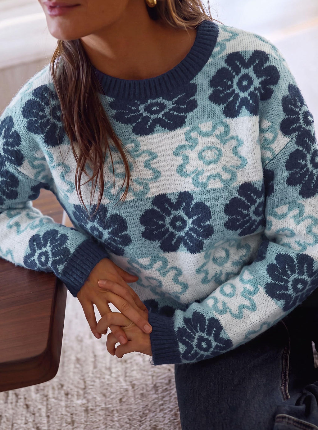 PRETTYGARDEN Women's Floral Crewneck Sweater Knit Pullover Loose Fit, Chunky Knit Sweaters Tops, Dressy Casual Work Vacation Holiday Outfits, Womens Fall Fashion, Winter Clothes