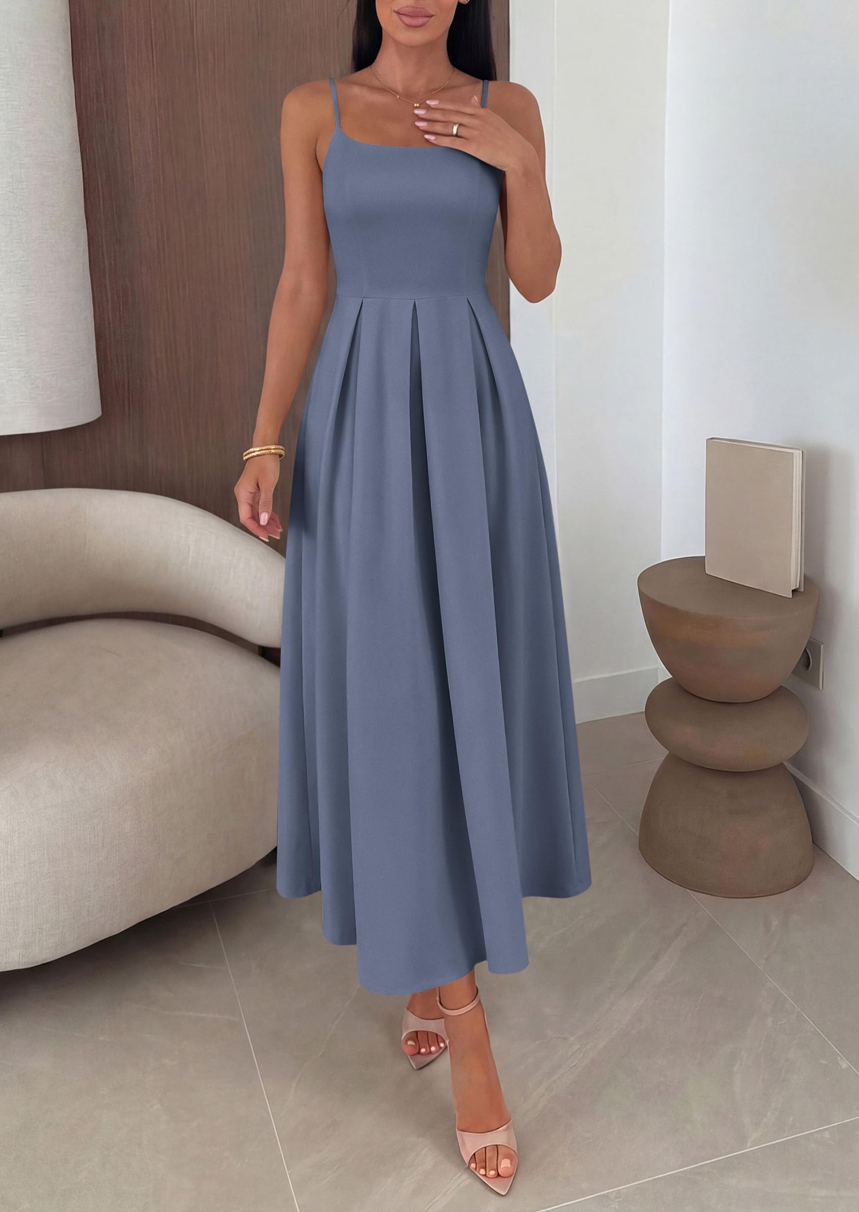 PRETTYGARDEN Cocktail Dresses for Women  Spring Elegant Ruffle A Line Long Flowy Summer Formal Wedding Guest Maxi Dress
