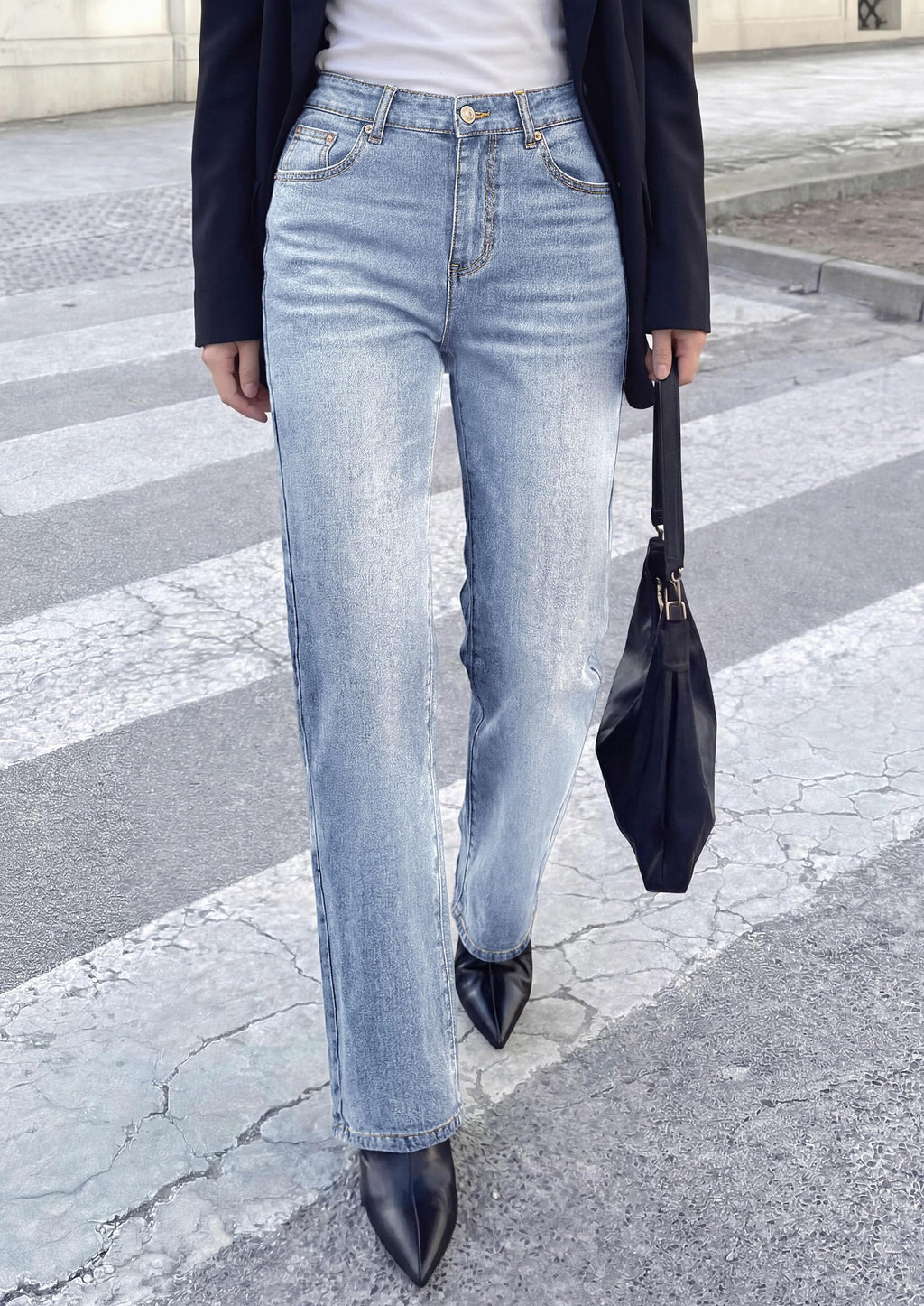 PRETTYGARDEN Womens Jeans Straight Leg Stretchy High Waist | Classic Rigid Structured Tummy Control Pants with Practical Pockets, Ideal for Business Office, Daily Casual, Back to School