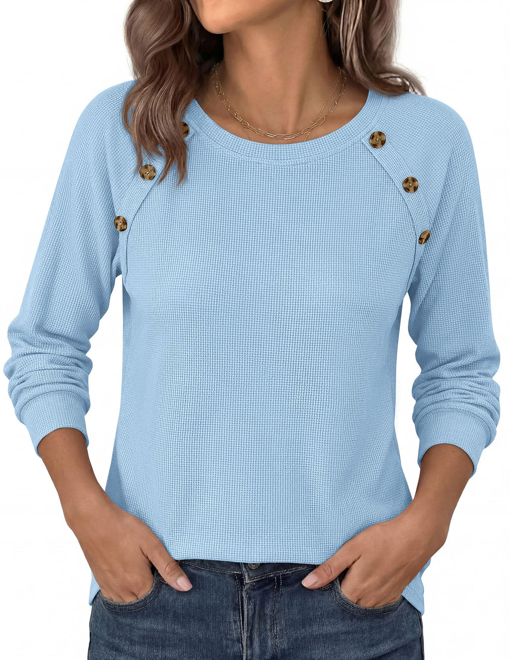 PRETTYGARDEN Long Sleeve Shirts for Women Waffle Knit Tops Fall Fashion Dressy Casual Loose Tunic Blouse Winter Clothing