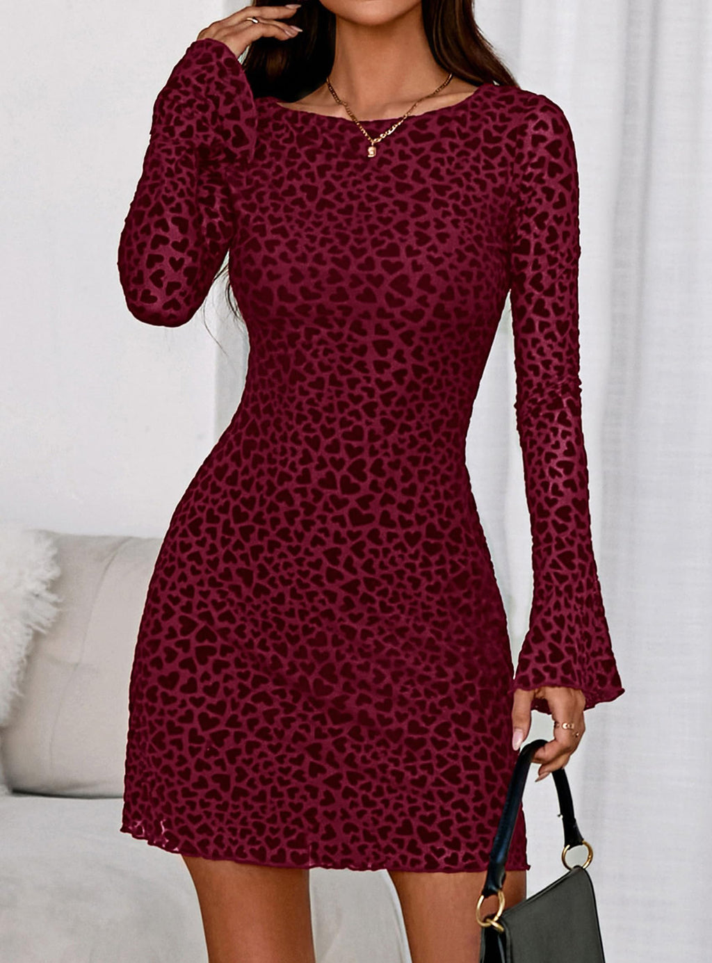 PRETTYGARDEN Women's Fall Fashion Floral Long Sleeve Mini Dress Mesh Bodycon Short Party Date Night Going Out Dresses