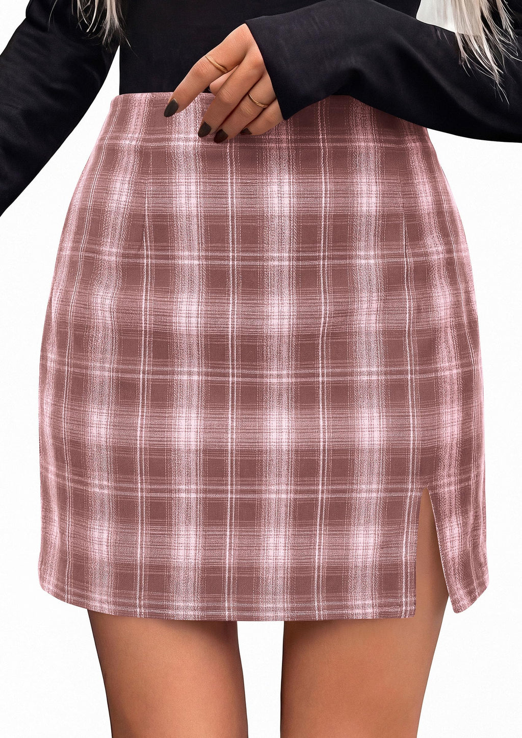 PRETTYGARDEN Women's Plaid Mini Bodycon Pencil Skirts Fall