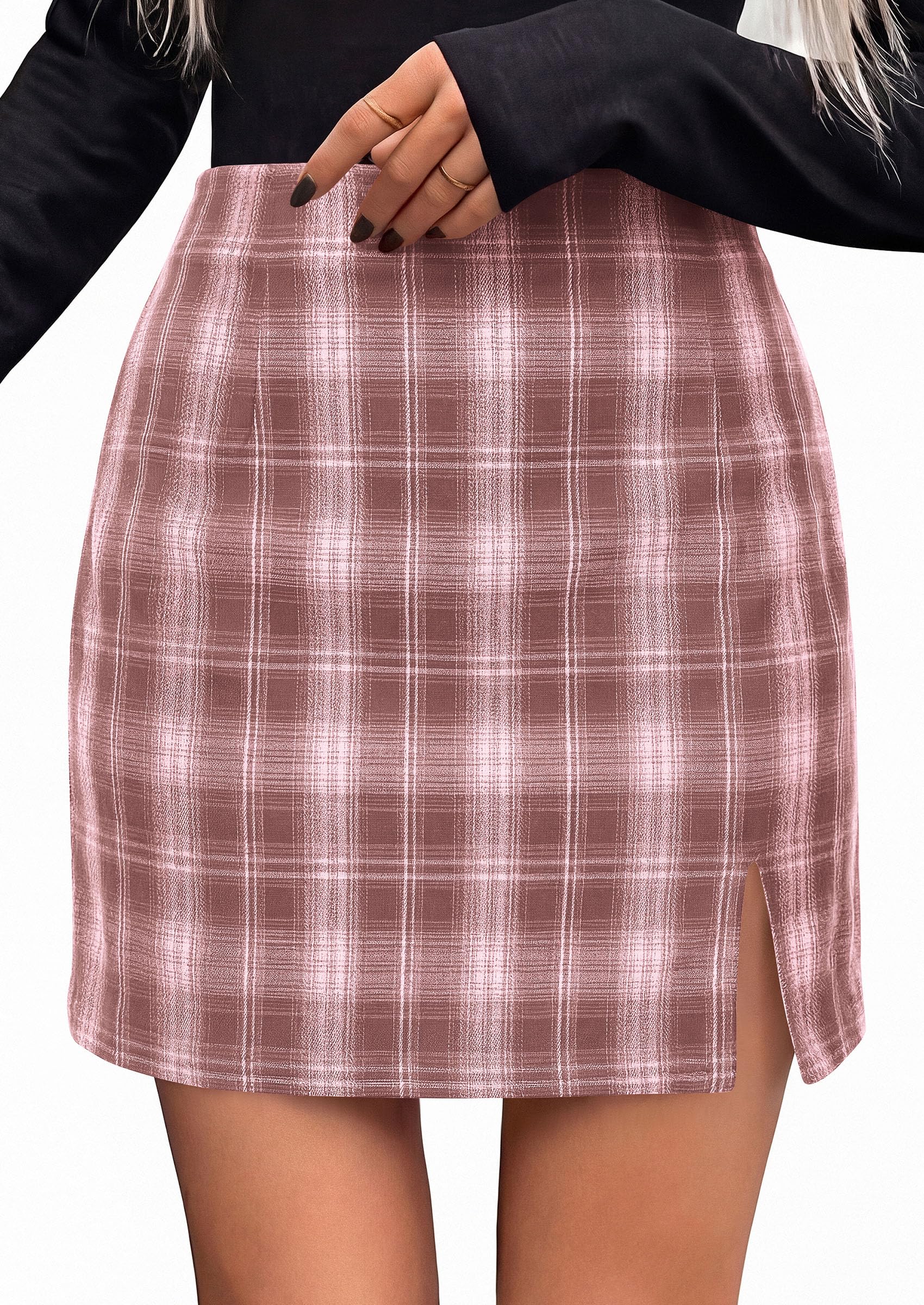 PRETTYGARDEN Women's Plaid Mini Bodycon Pencil Skirts Fall