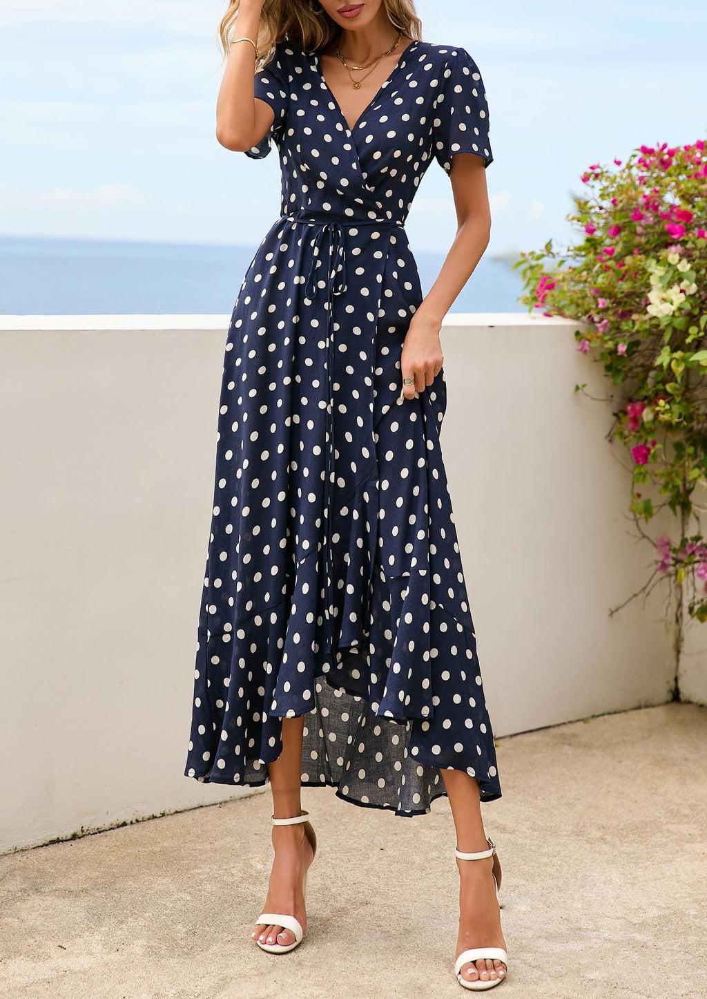 PRETTYGARDEN Women's Summer Maxi Dress Casual Wrap Floral Boho Short Sleeve V Neck Split Ruffle Beach Long Dresses