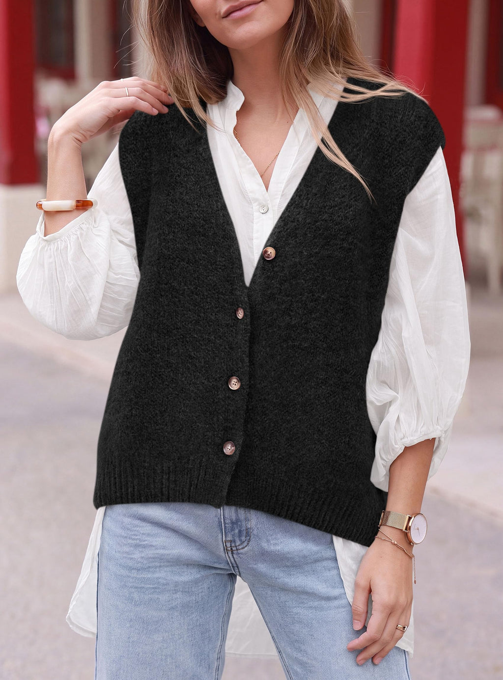 PRETTYGARDEN Womens Fall Sleeveless Button Down Sweater Vest | Soft Knit Fabric, Fashion Deep V Neck, Casual Loose Fit Sweater, Going Out Outfits, 2026 Trendy Winter Clothes