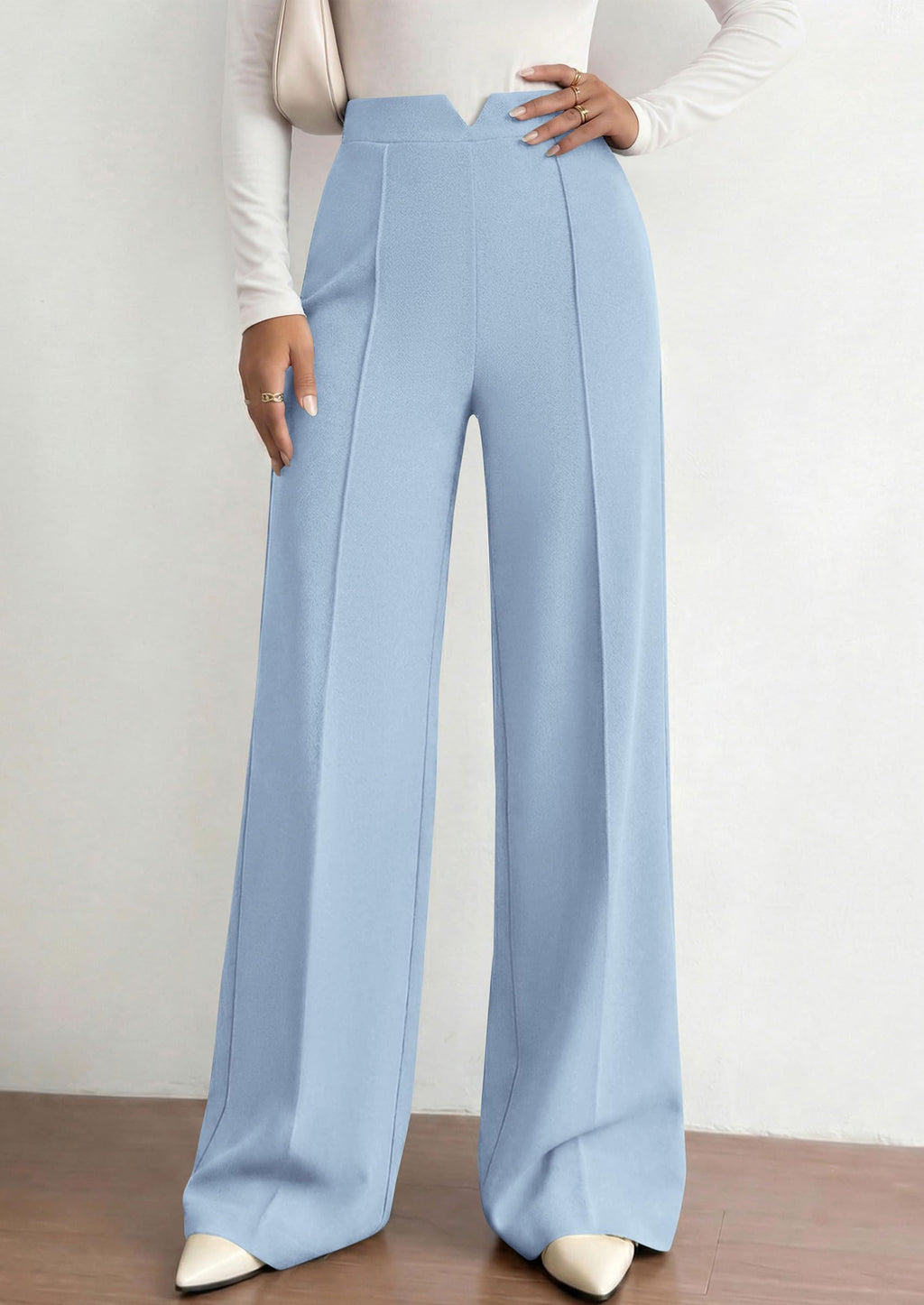PRETTYGARDEN Women's Dressy Casual Wide Leg Palazzo Pants | V Notch High Waist, Soft Stretchy Knit Flowy Long Lounge Trousers, Casual Daily Office Work Outfits, 2026 Fall Clothes
