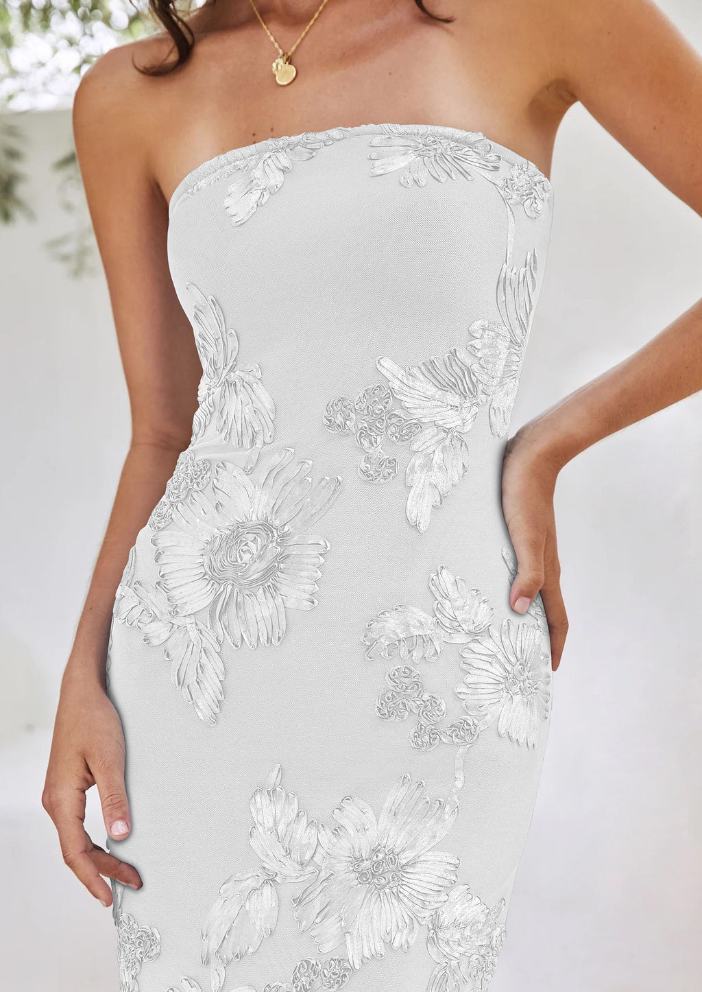 PRETTYGARDEN Women's Summer Wedding Guest Floral Midi Dress Strapless Tube Top, Side Slit, Bodycon Mesh, Elegant Cocktail Dresses for Homecoming Party, Birthday, Dinner, Formal Gowns