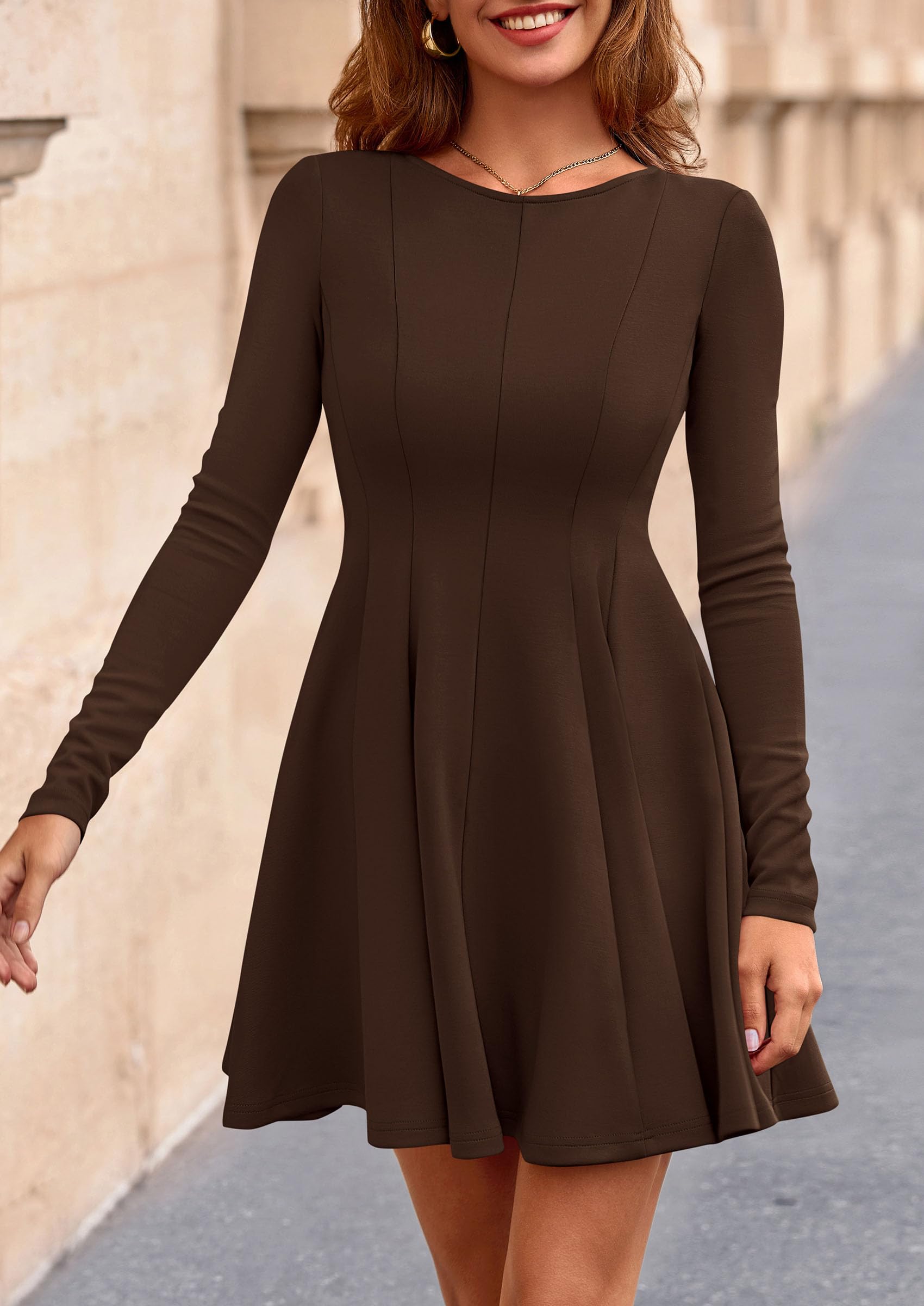 PRETTYGARDEN Fall Cocktail Dresses for Women Elegant Classy Wedding Guest  Long Sleeve Homecoming Party A Line Mini Dress