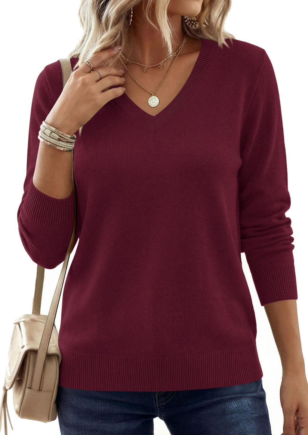 PRETTYGARDEN V Neck Sweaters for Women Cozy Fall Fashion | Soft Knit Loose Tops, Classic Pullover, Basic Layering Shirt for Office Work, Holiday, Casual Outings, Winter Warm Clothes