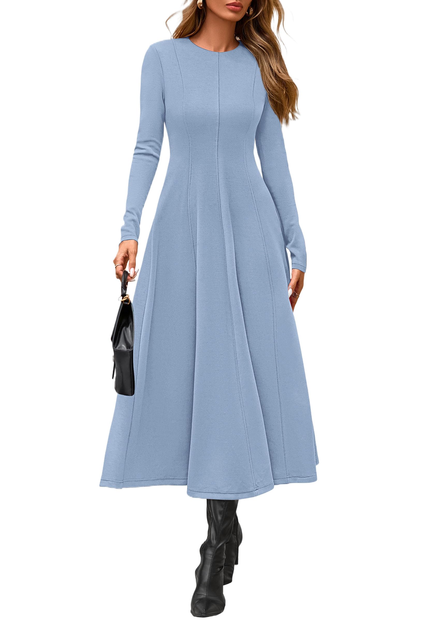 PRETTYGARDEN Cocktail Dresses for Women  Elegant Classy Fall Long Sleeve Midi A Line Flowy Modest Winter Party Dress
