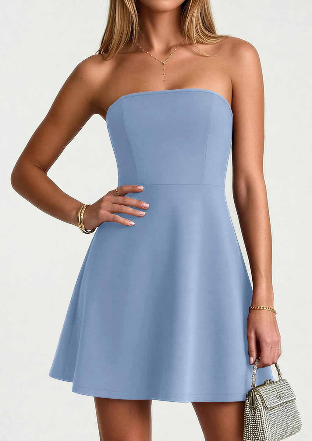 PRETTYGARDEN Women's Strapless Mini Summer Dress  Spring A Line Tube Top Wedding Guest Cocktail Party Short Dresses