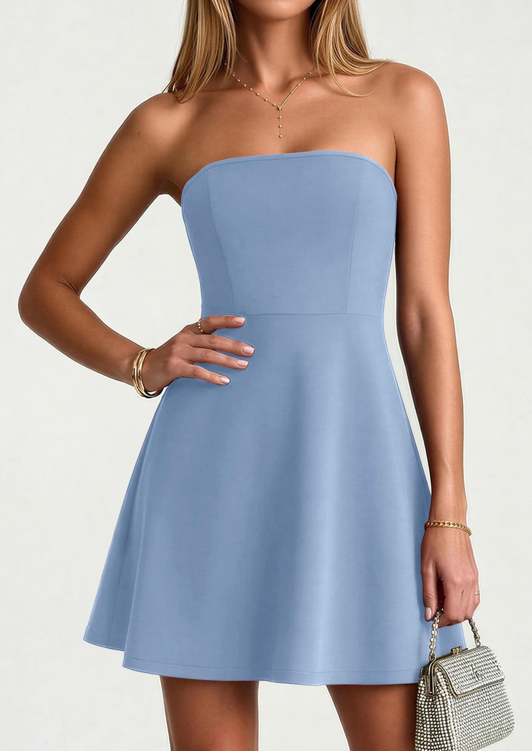 PRETTYGARDEN Women's Strapless Mini Summer Dress  Spring A Line Tube Top Wedding Guest Cocktail Party Short Dresses