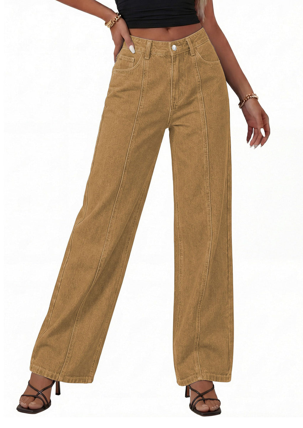 PRETTYGARDEN Women's Wide Leg Jeans High Waisted Stretchy Baggy Seamed Front Denim Palazzo Pants Summer Fashion Clothes