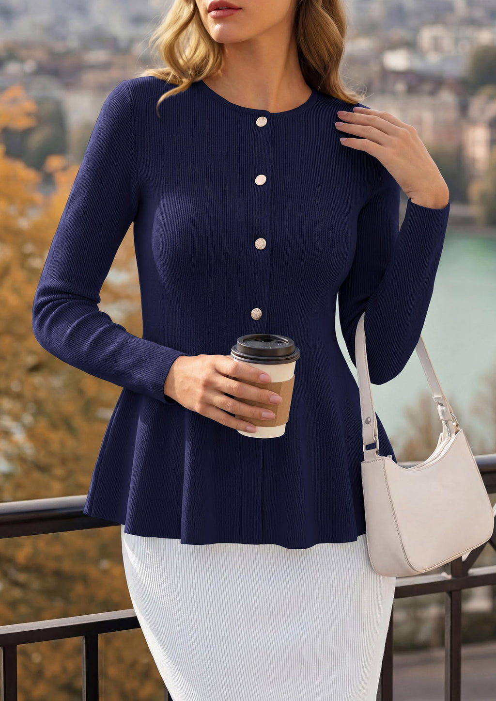 PRETTYGARDEN Women's Fall Lightweight Cardigan Sweaters | Long Sleeve Peplum Tops, Button Up, Slim Fitted, Flared Hem, Soft Ribbed Knit, Business Casual Outfits, Winter Trendy Clothes