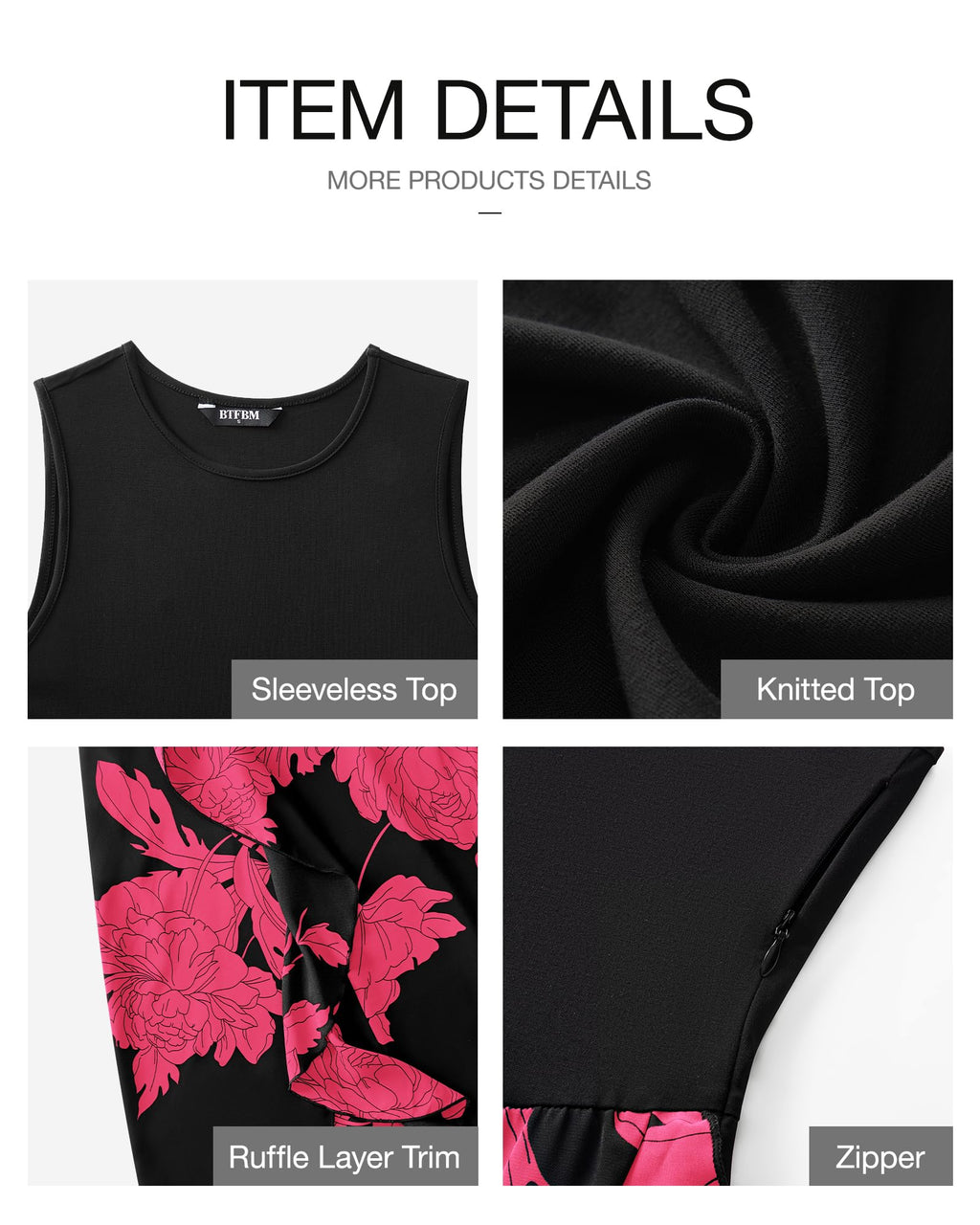 FreshPretty Women Casual Sleeveless Summer Dresses Spring Crewneck Patchwork Boho Floral Ruffle Cocktail Party Midi Dress