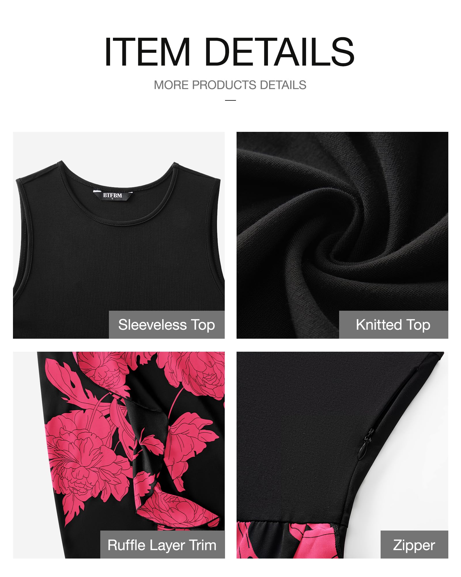 FreshPretty Women Casual Sleeveless Summer Dresses Spring Crewneck Patchwork Boho Floral Ruffle Cocktail Party Midi Dress