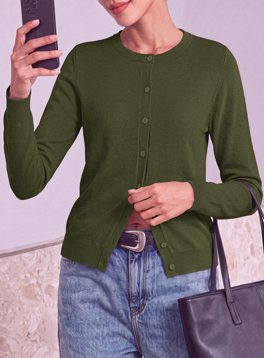 PRETTYGARDEN Lightweight Cardigans for Women Knit Sweaters Long Sleeve Button Down Shirts, Casual Work Office Going Out Tops, Fall Winter Layering Clothes, Bolero Shrugs for Dresses