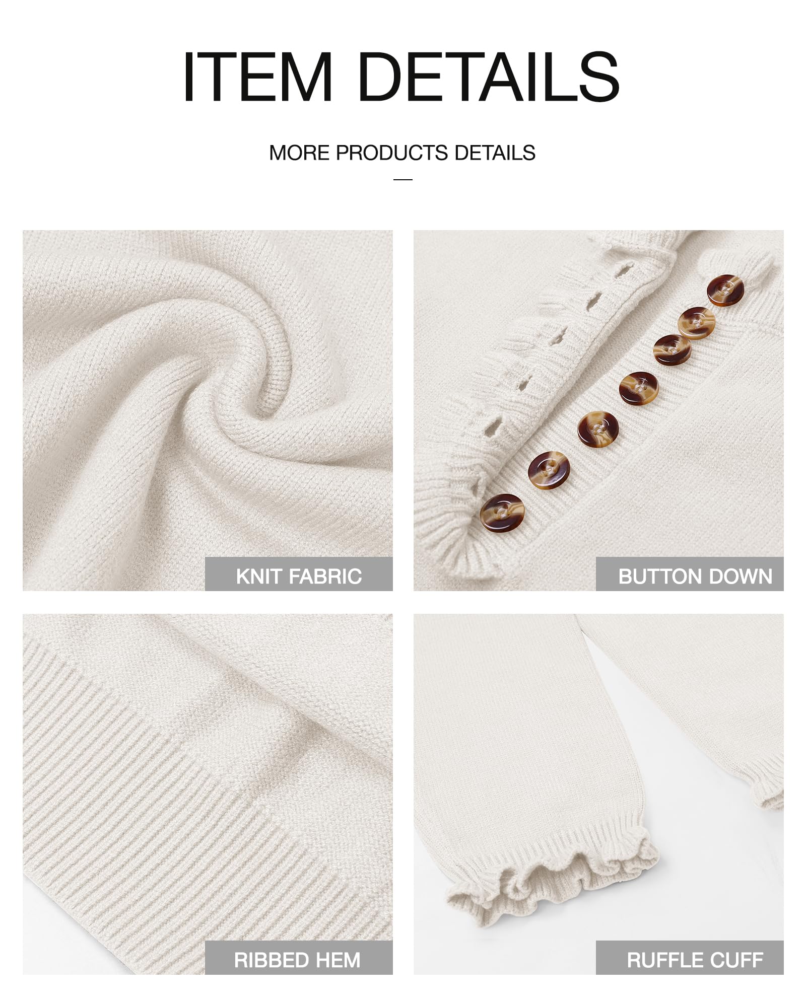 FreshPretty Womens Sweaters Fall Winter Clothes Long Sleeve Button Down Ruffle Crew Neck Casual Knitted Pullover Tops