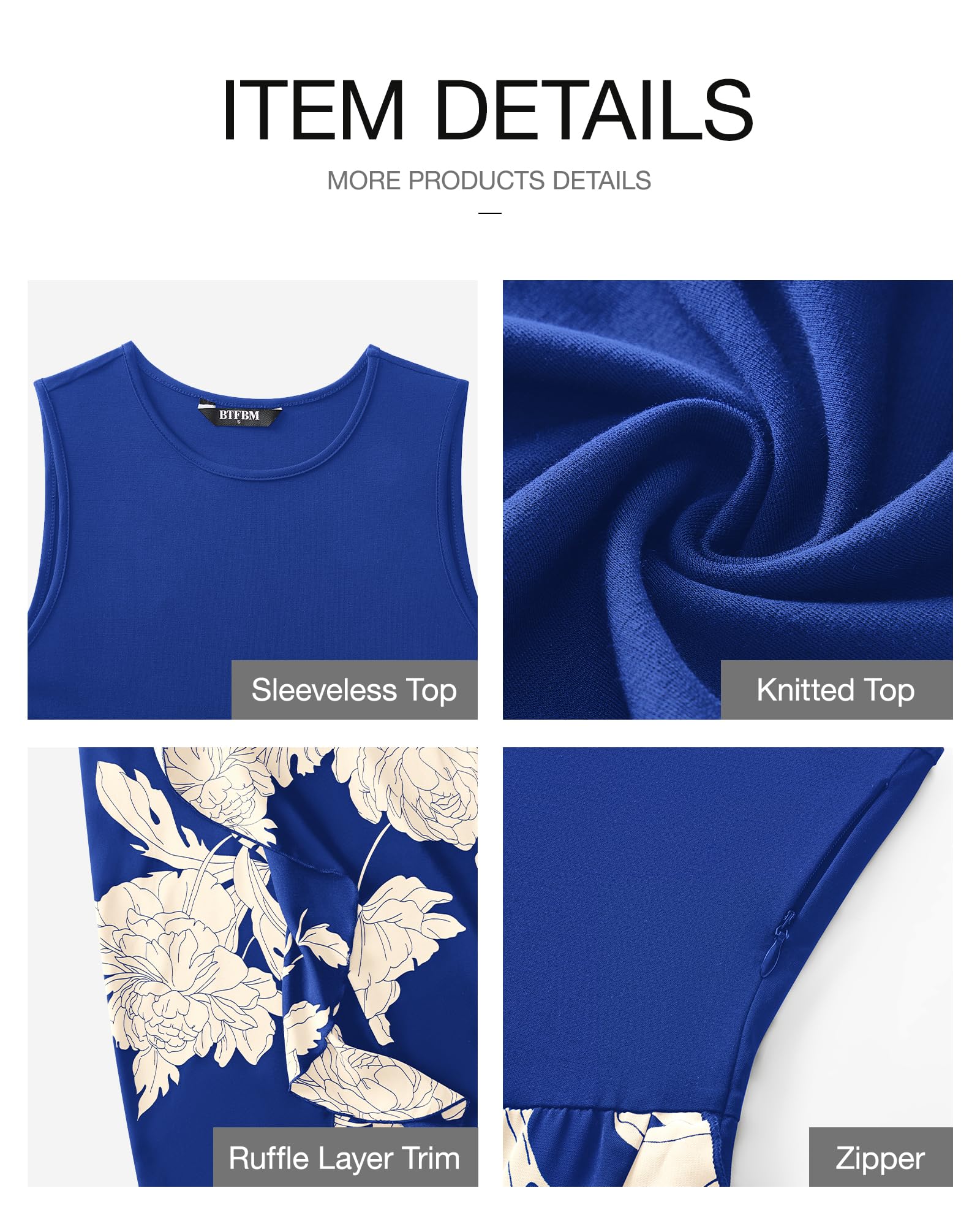 FreshPretty Women Casual Sleeveless Summer Dresses Spring Crewneck Patchwork Boho Floral Ruffle Cocktail Party Midi Dress