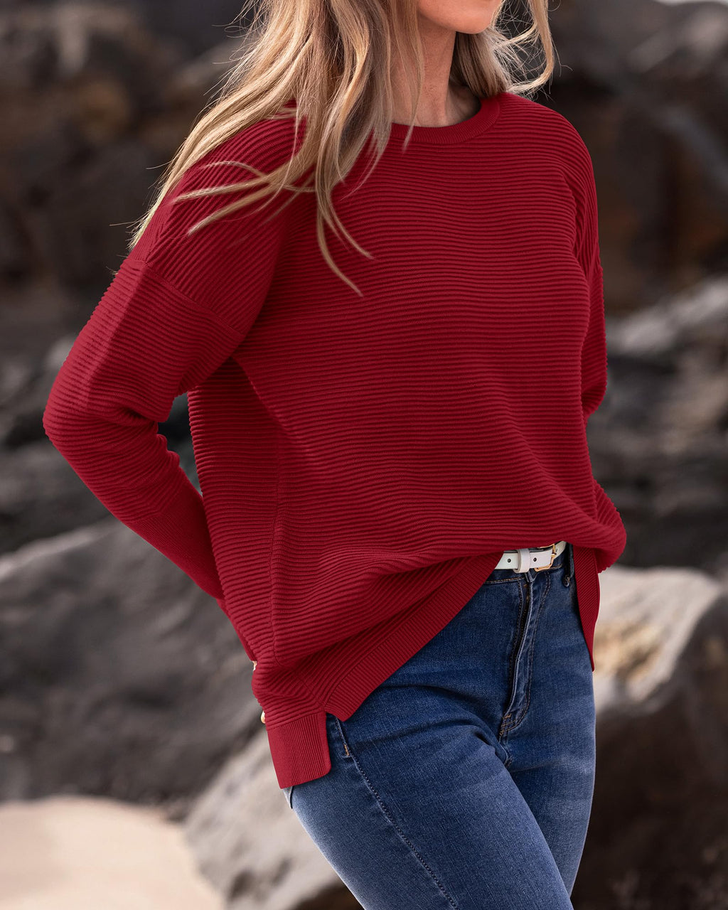 FreshPrettyFall Sweaters for Women Casual Long Sleeve Sweater Striped Loose Fit Pullover Tops