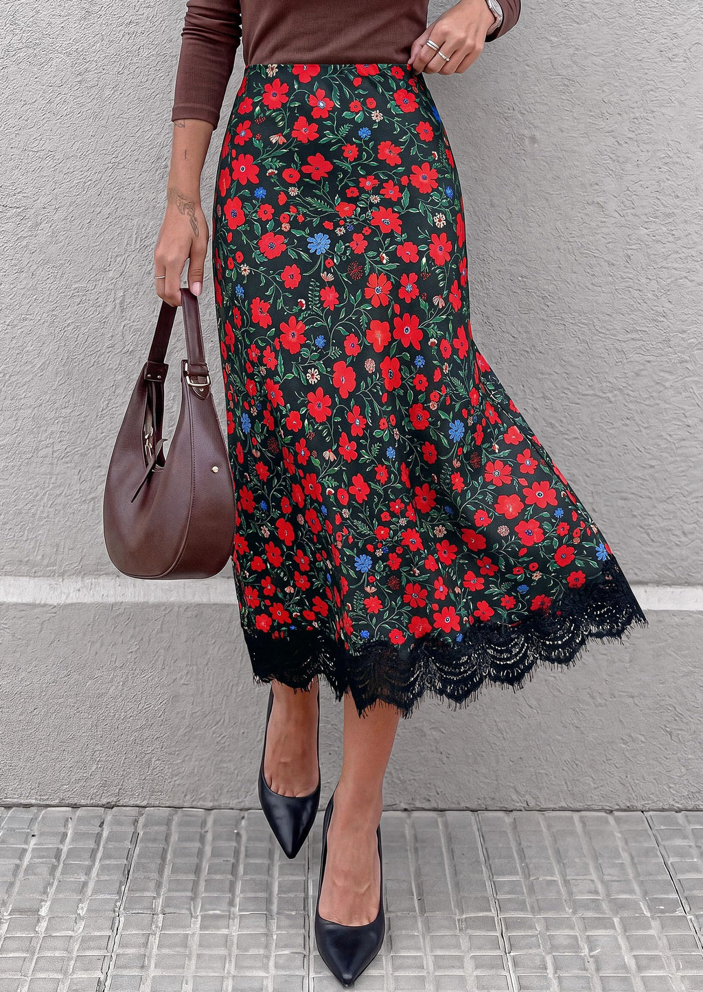 PRETTYGARDEN Women's Flowy Satin Midi A Line Skirt