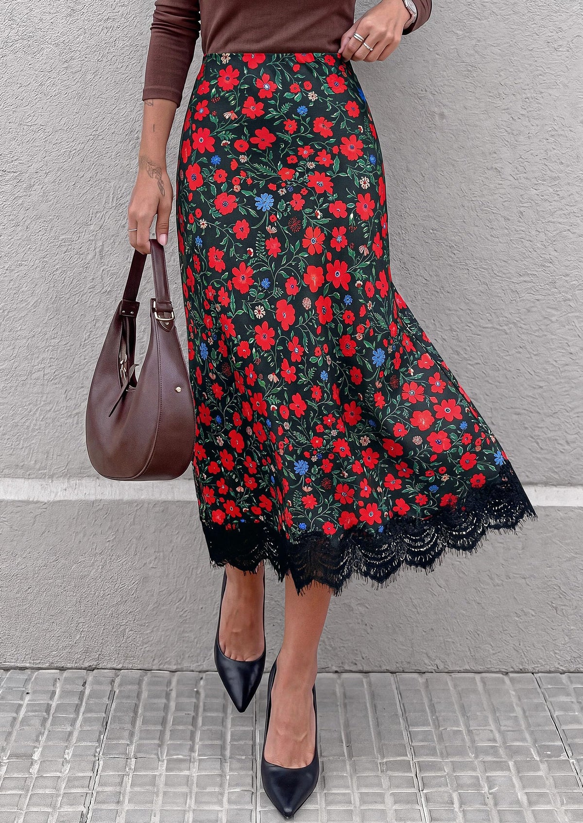 PRETTYGARDEN Women's Flowy Satin Midi A Line Skirt