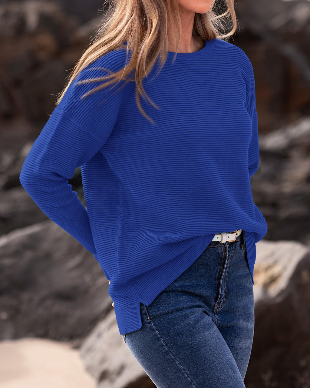 FreshPrettyFall Sweaters for Women Casual Long Sleeve Sweater Striped Loose Fit Pullover Tops