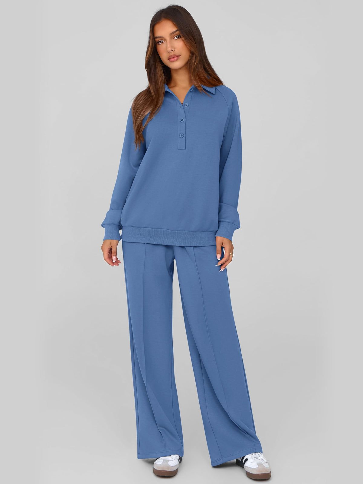 PRETTYGARDEN Women Fall 2 Piece Outfits Sweatsuits Lounge Sets Quarter Button Long Sleeve Sweatshirt, Wide Leg Sweat Pants, Casual 2 Piece Sets Tracksuit, Airport Travel Outfits for Women