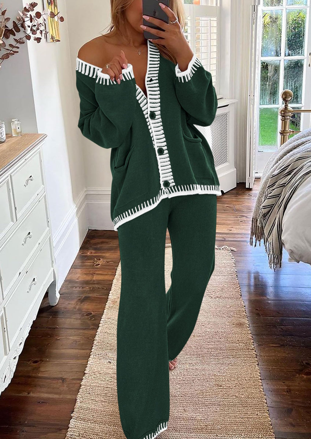 PRETTYGARDEN Lounge Sets for Women Fall Loungewear 2 Piece Outfits Cardigan Sweaters Track Suit Matching Winter Clothing