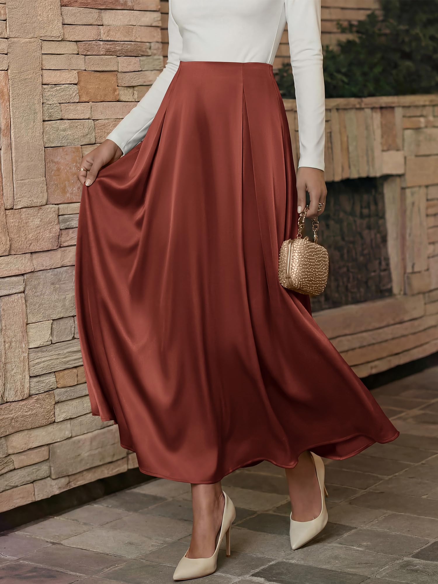 BTFBM Satin Skirts for Women Summer Elegant Flowy A-Line Cocktail Formal Silk Spring Maxi Skirt Night Out Outfits