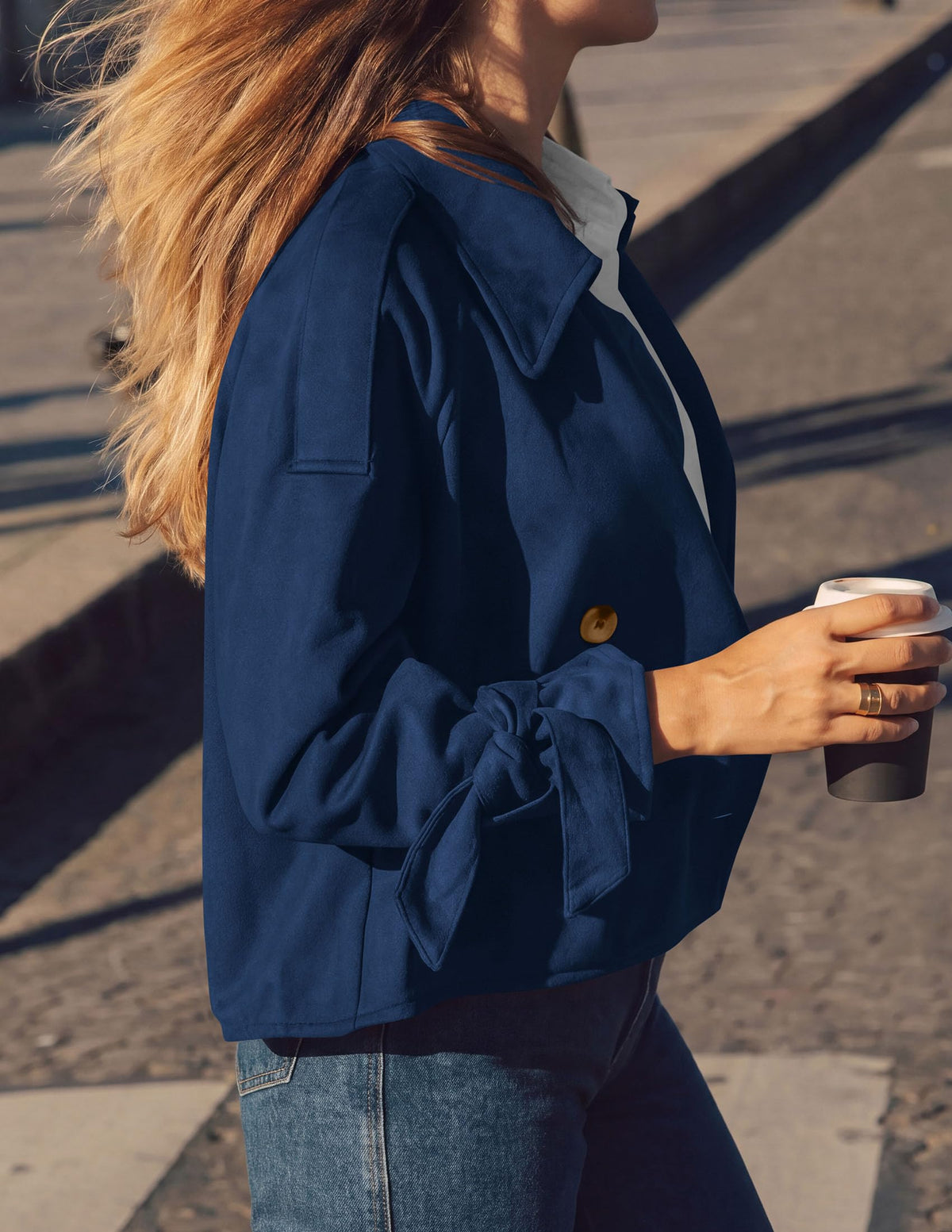 PRETTYGARDEN Women Faux Suede Double Breasted Trench Coat Cropped Jackets Raglan Long Sleeve,Lapel,Tie Cuff,Button Down,Fall Fashion Outerwear,Winter Clothes,Work Office Casual Short Jacket