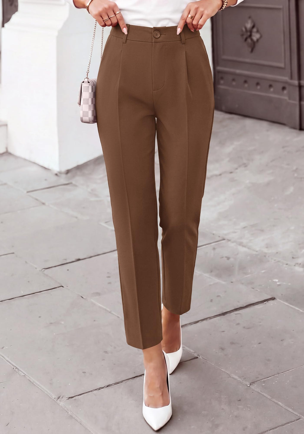 BTFBM Dress Pants Women Work Business Office Ankle Trousers Pockets Straight Leg Pleated Womens Slacks,Tapered Trousers for Work Office,Elastic Back High Waist,Fall Business Casual Outfits
