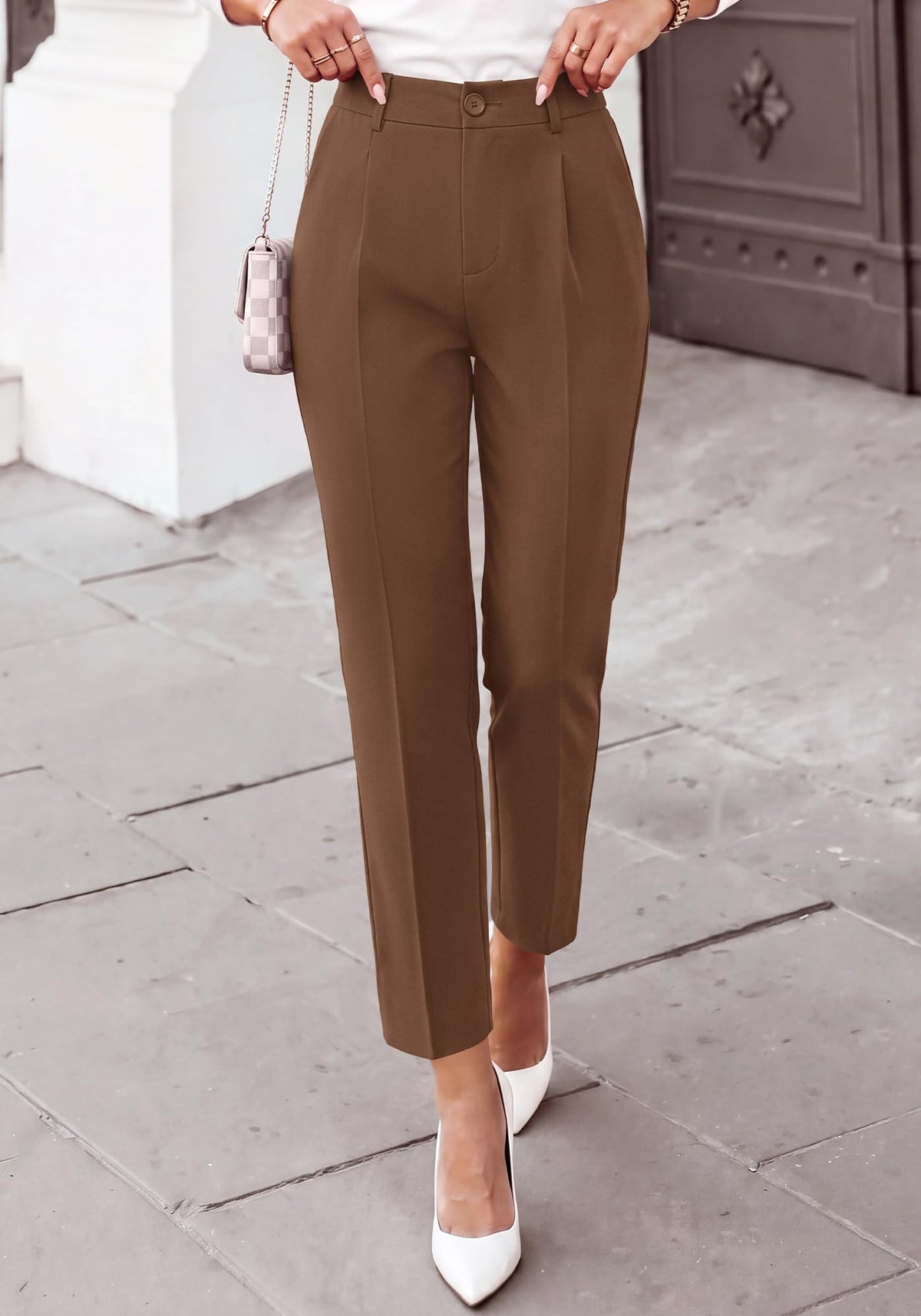 BTFBM Dress Pants Women Work Business Office Ankle Trousers Pockets Straight Leg Pleated Womens Slacks,Tapered Trousers for Work Office,Elastic Back High Waist,Fall Business Casual Outfits