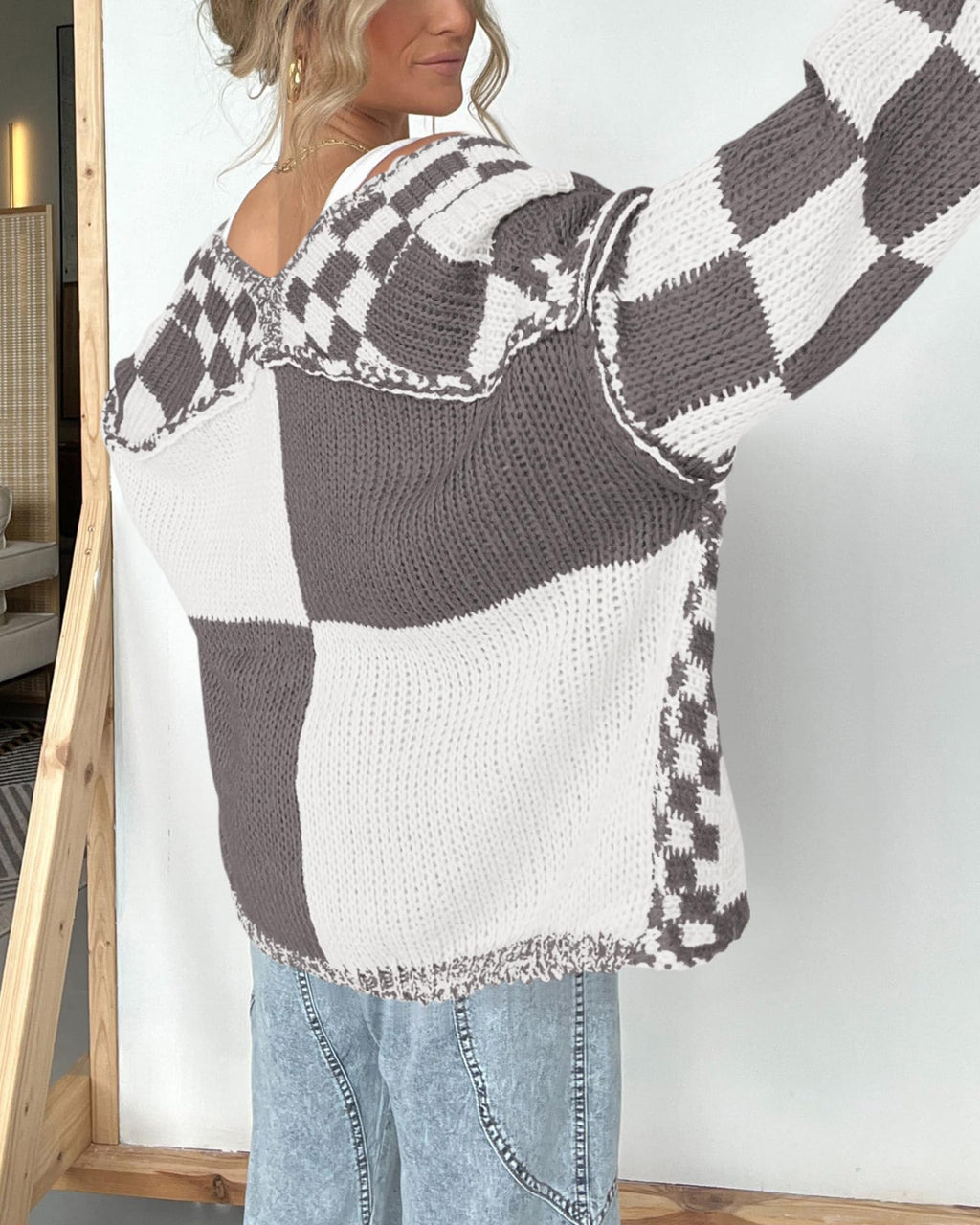 BTFBM Casual Cardigan Sweater for Women Fall Long Sleeve Sweaters Fall Outfits, Loose Fit,Solid,Open Front Chunky Knit Sweaters,Chunky Cardigan Sweaters For Women,Checkered Outwear Coat