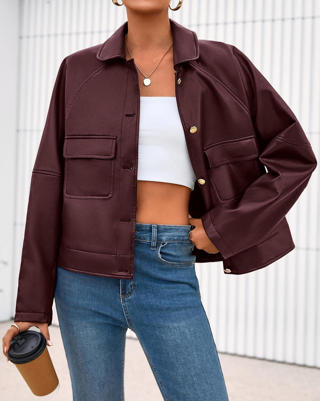 FreshPretty Leather Jacket Women Fall Clothes Long Sleeve Button Down Winter Coats Oversized Motorcycle Outwear