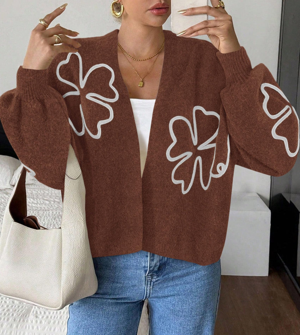 PRETTYGARDEN Women's Floral Oversized Cardigan Sweaters Trendy Fall Outfits Long Sleeve Sweater Jacket, Open Front Coat, Cozy Soft Chunky Knit, Casual Outerwear,Winter Fashion Clothing