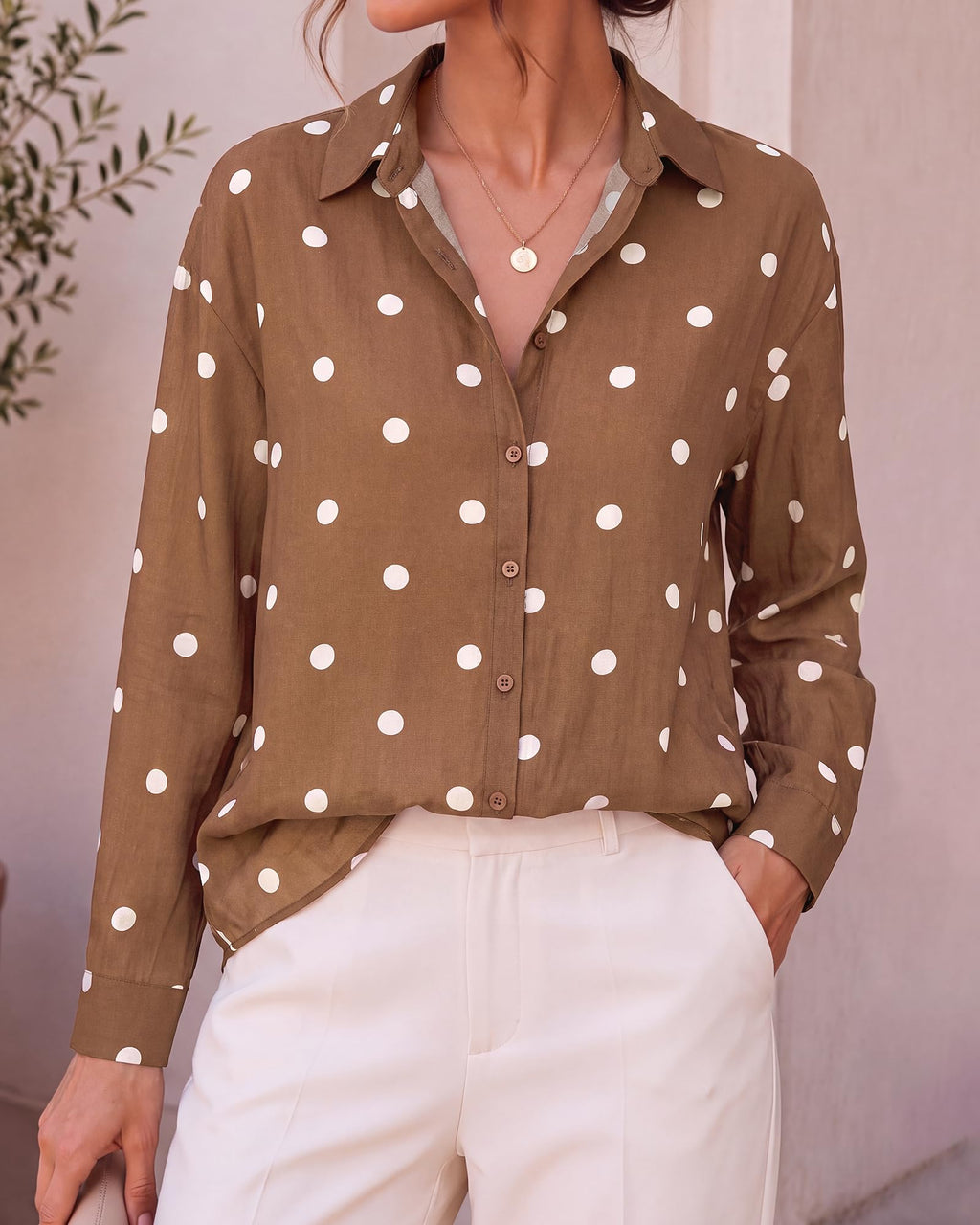 BTFBM Womens Blouses Dressy Casual Floral Long Sleeve Shirts Polka Dot Tops Classic Lapel Collar,Button Cuffs,V Neck Button Down Shirt,Business Casual Outfits,Early Fall Fashion Clothing Trendy