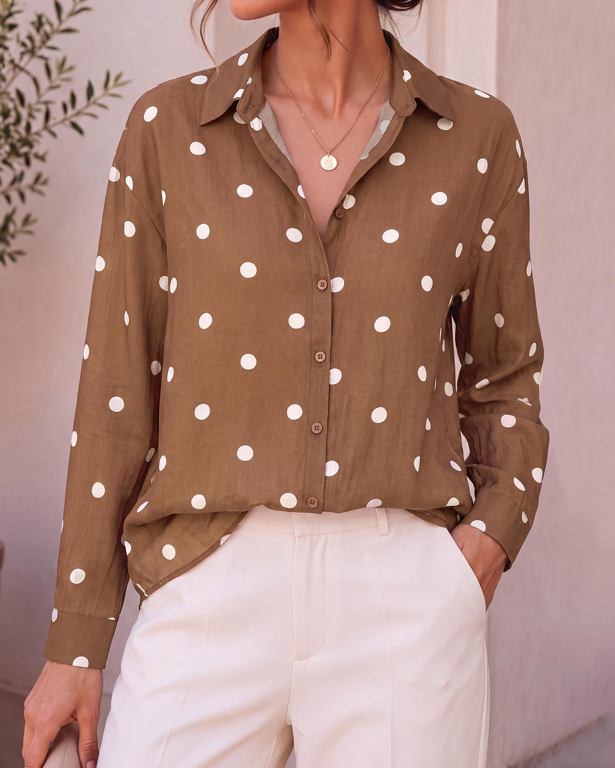 BTFBM Womens Blouses Dressy Casual Floral Long Sleeve Shirts Polka Dot Tops Classic Lapel Collar,Button Cuffs,V Neck Button Down Shirt,Business Casual Outfits,Early Fall Fashion Clothing Trendy