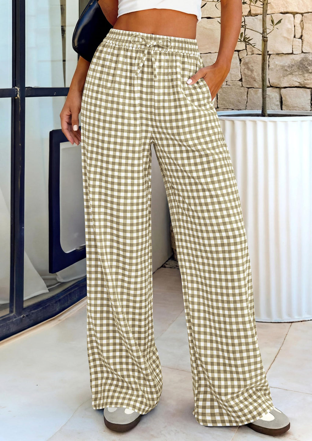 PRETTYGARDEN Women's Wide Leg Gingham Lounge Pants Summer  Casual Plaid Trousers Spring Y2K Clothes Comfy Pajama Bottoms